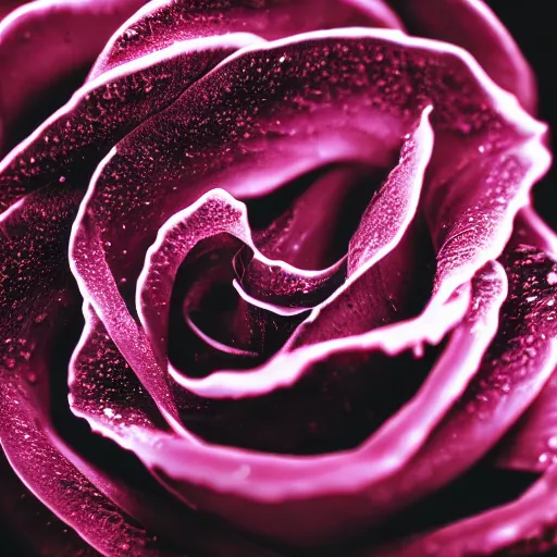 Image similar to award - winning macro of a beautiful black rose made of glowing molten magma