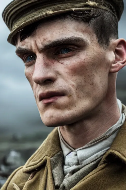 Prompt: a portait photo of Thomas Shelby in a battlefield, epic image, path tracing, complementary colours, high quality, 4k HDR, dramatic lighting, cinematic, highly detailed, high coherence, dedined face, anatomically correct, five fingers, war, cold environment