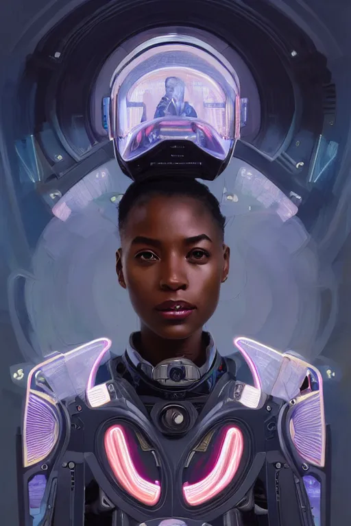 Prompt: portrait futuristic beautiful african Airforce armored pilot Girl, at inside of future fighter aircraft, ssci-fi, fantasy, intricate, very very beautiful, elegant, human anatomy, neon light, highly detailed, digital painting, artstation, concept art, soft light, smooth, sharp focus, illustration, art by tian zi and WLOP and alphonse mucha