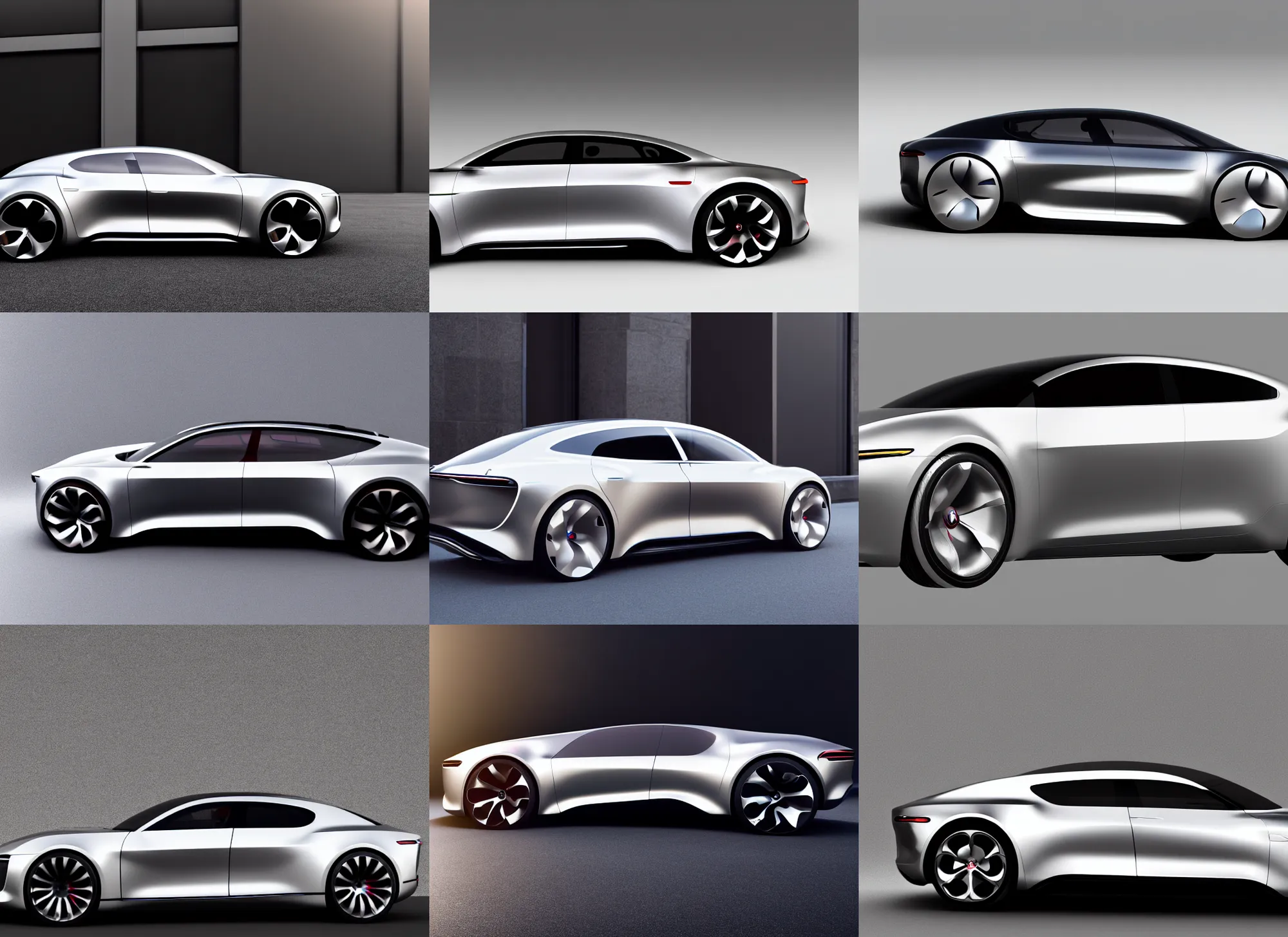 Prompt: side view of a future alfa romeo sedan car concept : : designed by modern architecture : : high - tech modern lustrous clean simple sporty airy fashion : : oak, glass, brushed aluminum, simple oled strip accent lighting : : lucid air, tesla cybertruck, rivian, pininfarina, guigaro : : artstation, octane render, car design