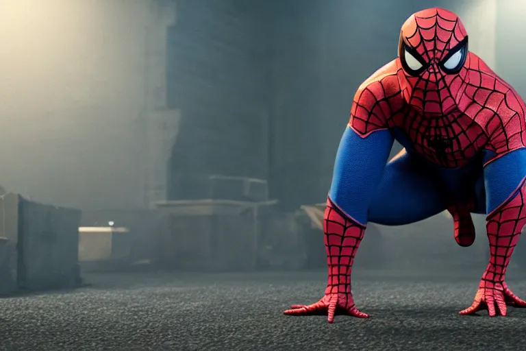 Image similar to full body live action pig wearing spandex spider-man costume, ultra realistic, 4K, movie still, UHD, sharp, cinematic