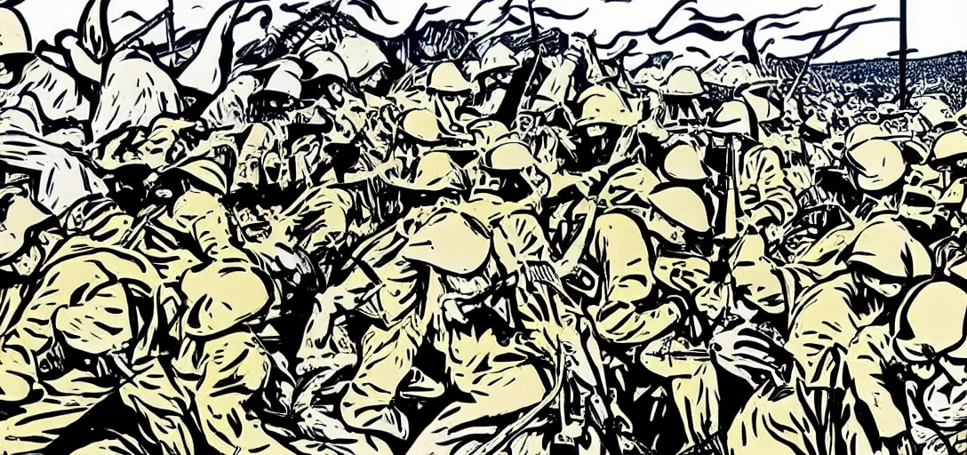 Image similar to the battle of the somme in the style of Roy Lichtenstein