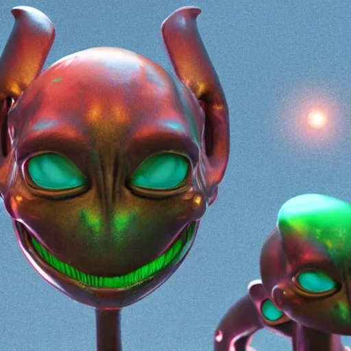 Prompt: a 3 d render of alien beings that destroy the earth
