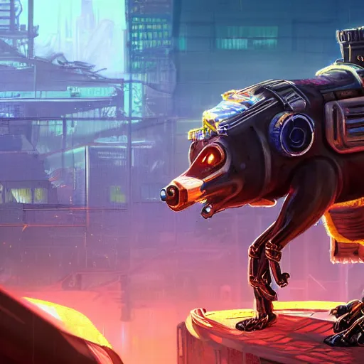 Prompt: a mechanical skunk cyborg polluting a post-apocalyptic city, digital art, highly detailed, intricate, sci-fi, neon colors, sharp focus, Trending on Artstation HQ, deviantart, unreal engine 5, 4K UHD image