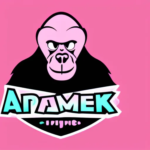 Image similar to a pink vector logo of an ape for a video game company, designed, illustration, black color background