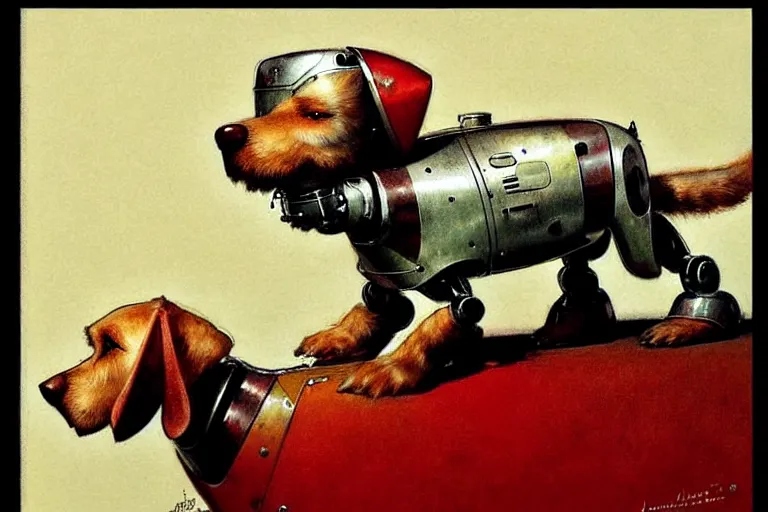 Image similar to adventurer ( ( ( ( ( 1 9 5 0 s retro future android robot dog. muted colors. ) ) ) ) ) by jean baptiste monge!!!!!!!!!!!!!!!!!!!!!!!!! chrome red