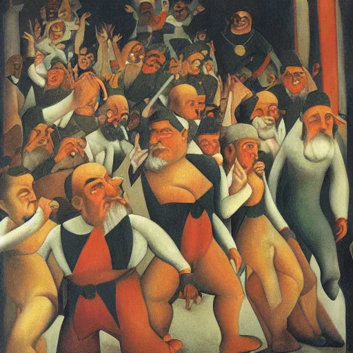 Prompt: dancing dwarves crowd by Boris Grigoriev