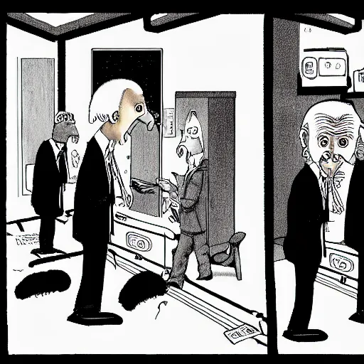 Image similar to The Farside comic of Joe Biden cartoon black and white drawing by Gary Larson