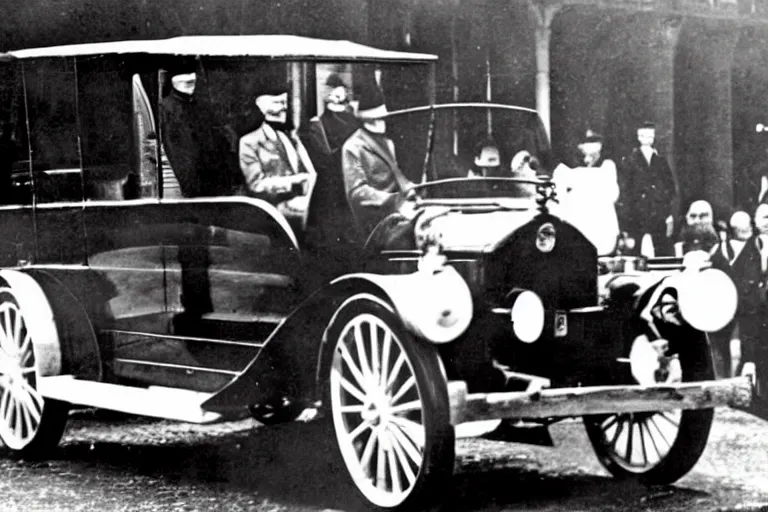 Prompt: abraham lincoln driving his lincoln car