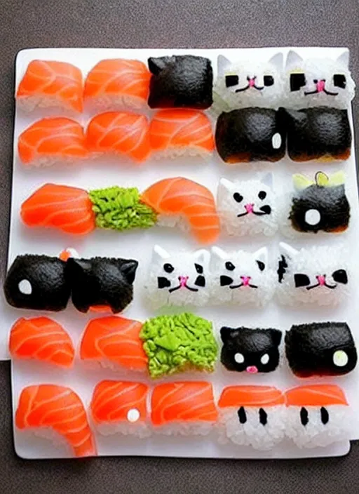 Image similar to clear photorealistic picture of adorable cats made out of sushi