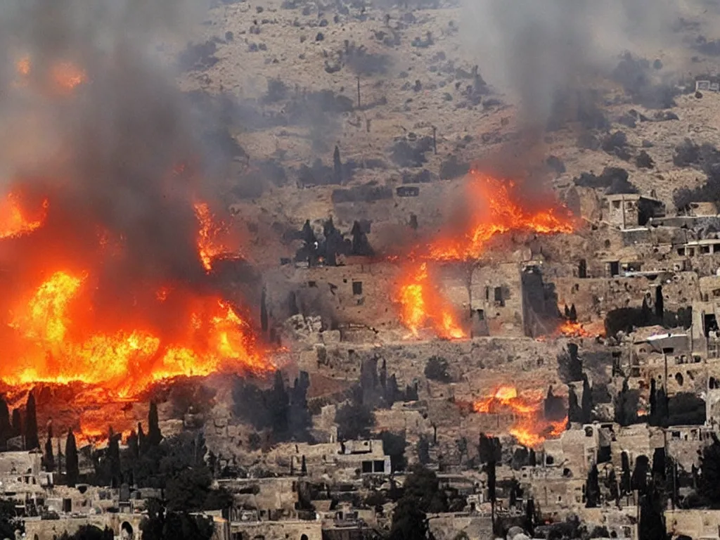Image similar to jerusalem is on fire, the destruction of the temple, by god