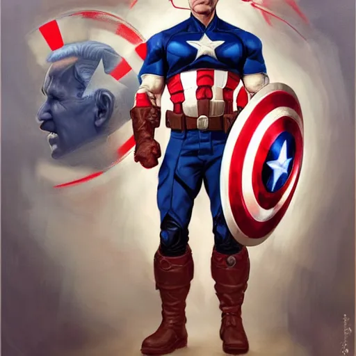 Image similar to full body concept art of Joe Biden as Captain America, oil on canvas, in the style of J.C. Leyendecker, Ross Tran and WLOP, 4k