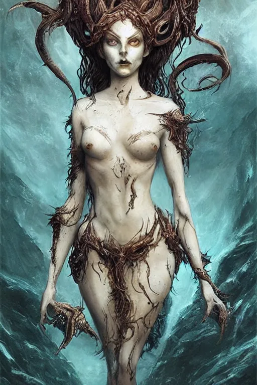 Image similar to beautiful siren, creature concept art, weta studios, Guillermo Del Toro,