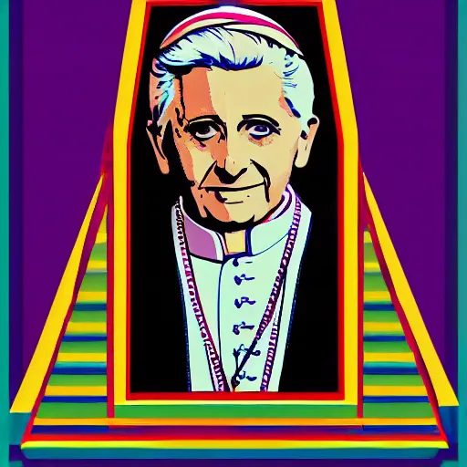 Image similar to portrait of pope benedict xvi screen print. pop art, high detail 8 k