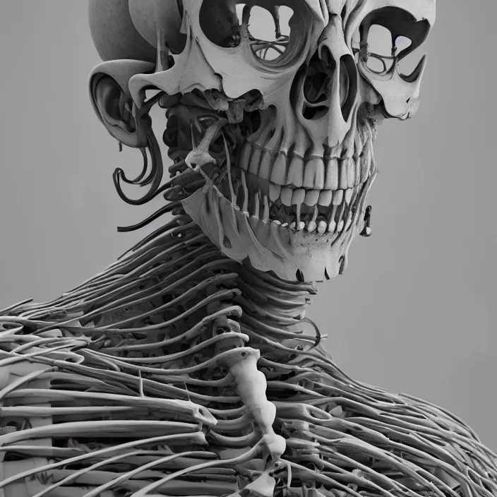 Image similar to portrait of Buddhist Monk as skeleton. intricate abstract. intricate artwork. by Tooth Wu, wlop, beeple, dan mumford. octane render, trending on artstation, greg rutkowski very coherent symmetrical artwork. cinematic, hyper realism, high detail, octane render, 8k, iridescent accents