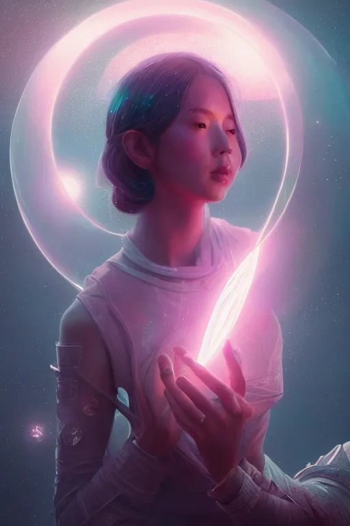 Image similar to space goddess portrait floating while holding a magical orb in her hand. sci fi, intricate artwork by Tooth Wu and wlop and beeple. octane render, trending on artstation, greg rutkowski very coherent symmetrical artwork. cinematic, hyper realism, high detail, octane render, 8k