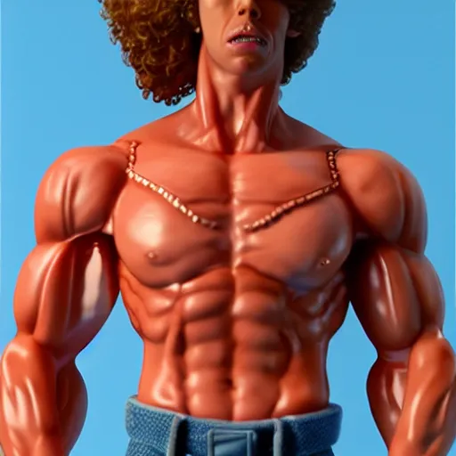 Image similar to napoleon dynamite with the body of arnold schwarzenegger, 8 k, ultra realistic, photorealistic, fine details