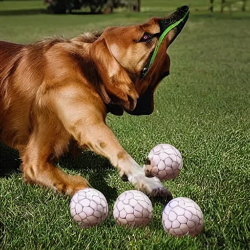 Image similar to award winning photograph, dog licking balls