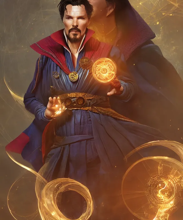 Image similar to doctor strange as a female, au naturel, hyper detailed, digital art, trending in artstation, cinematic lighting, studio quality, smooth render, unreal engine 5 rendered, octane rendered, art style by klimt and nixeu and ian sprigger and wlop and krenz cushart