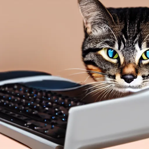 Image similar to photo of an anthropomorphic cat using a computer