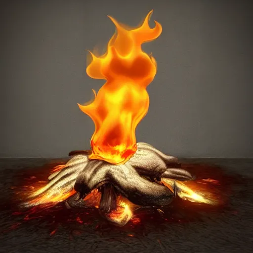 Image similar to a mushroom made out of fire, melting, dripping, gooey, swirling flames, unreal engine