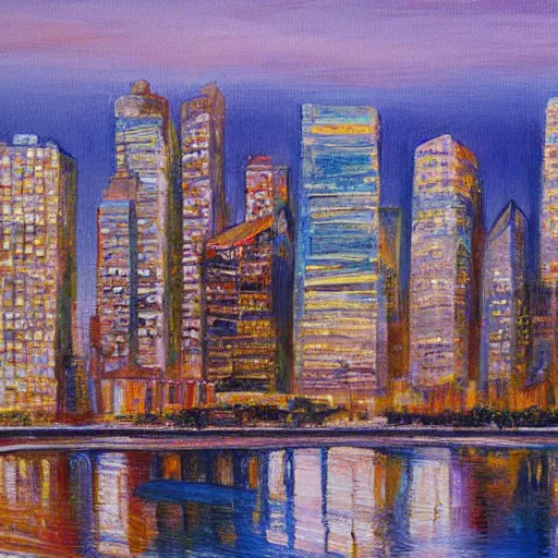 Image similar to cityscape at dusk painted by nathan walsh, detailed