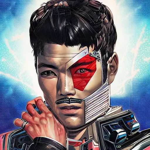 Image similar to portrait of a japanese male android, by MARVEL comics and Sandra Chevrier