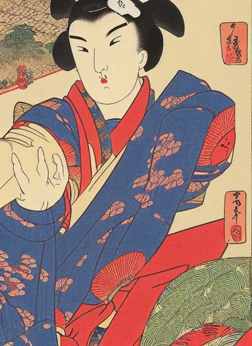 Image similar to ukiyoe painting of osan gitsune, award winning painting, ukiyoe style