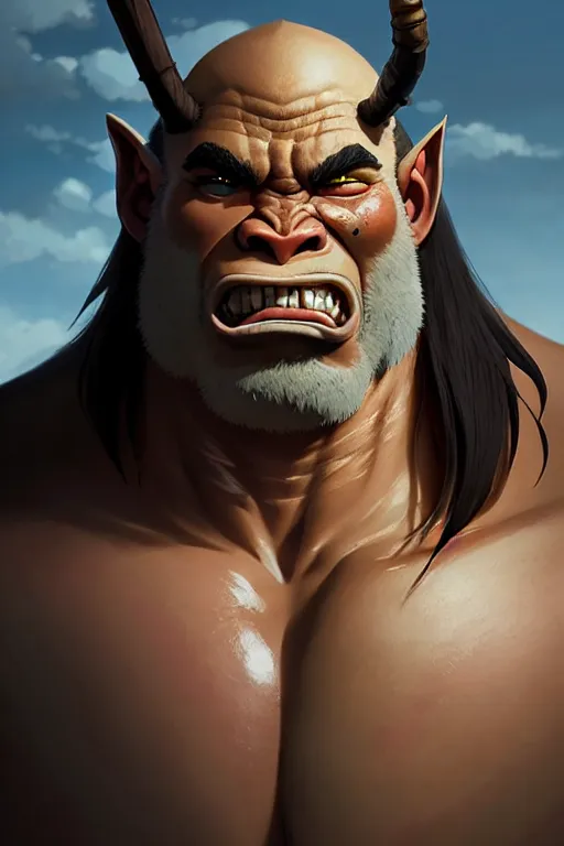 Image similar to orc barbarian male, finely detailed perfect face, exquisite details, earth magic, mid view, design on a white background, by studio muti, greg rutkowski makoto shinkai takashi takeuchi studio ghibli