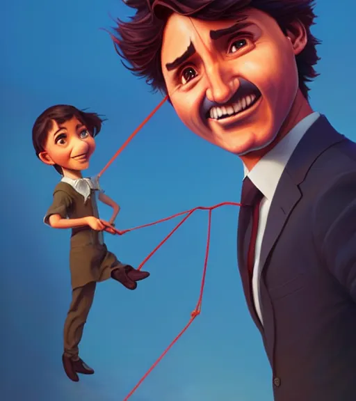 Image similar to justin trudeau as string puppet!, loftis, jesper ejsing, by rhads, makoto shinkai and lois van baarle, ilya kuvshinov, rossdraws, global illumination