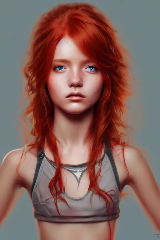 Prompt: ultra realistic style illustration of a cute red haired teen girl, 1 9 year old, sci - fi, fantasy, intricate, elegant, highly detailed, digital painting, artstation, concept art, smooth, sharp focus, illustration, 8 k frostbite 3 engine, ultra detailed