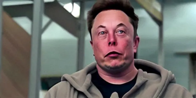 Image similar to full distant shot of bald elon musk in a tracksuit in trailer park boys