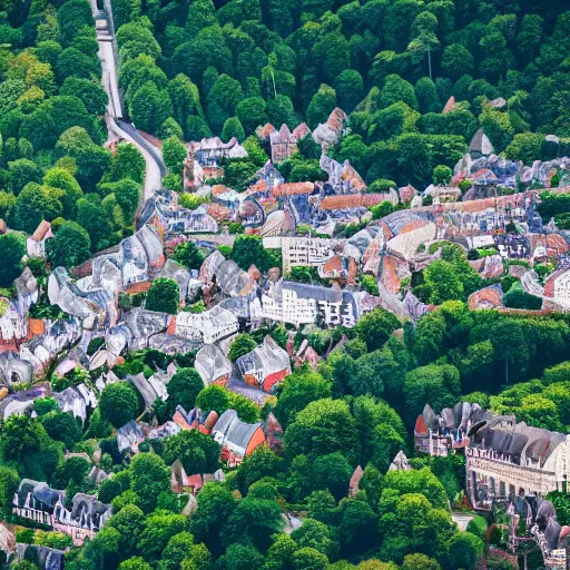 Image similar to beautiful aerial view of a small british town surrounded by a forest