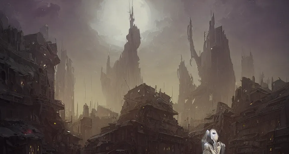 Image similar to a detailed illustration of a weeping woman against the background of a ravaged city and a dark moonlit sky, artstation, by Peter Mohrbacher, Art Nouveau, sophisticated, Unreal engine, dystopia, anti-utopia, post processing, nostalgic melancholic artwork, intricate