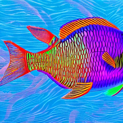 Prompt: a hyper realistic photo of rainbow fish