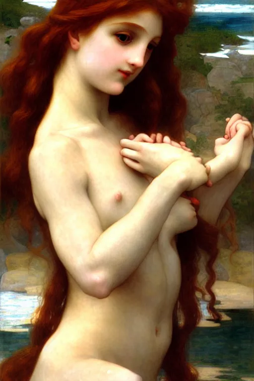 Prompt: mermaid, painting by rossetti bouguereau, detailed art, artstation