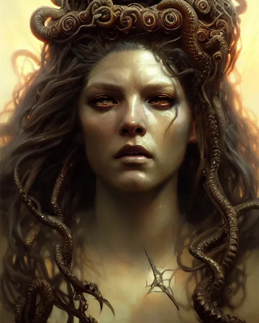 Image similar to fierce medusa, fantasy character portrait, ultra realistic, concept art, intricate details, highly detailed by greg rutkowski, gaston bussiere, craig mullins, simon bisley