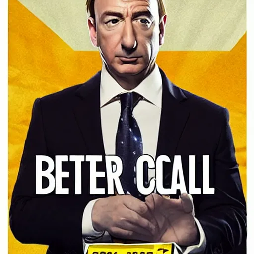 Prompt: better call saul poster starring jeff bezos, tv show poster! dream better call saul poster starring super mario, tv show poster