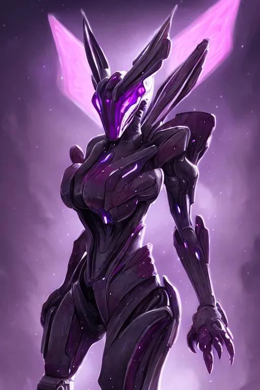 Image similar to cinematic bust shot, hyperdetailed elegant beautiful stunning giant robot mecha hot female goddess dragon, sharp spines, sharp metal ears, smooth purple eyes, smooth fuschia skin, smooth silver armor, nebula size, space, epic proportions, epic scale, warframe fanart, macro giantess, furry art, dragon art, goddess art, giantess art, furaffinity, octane