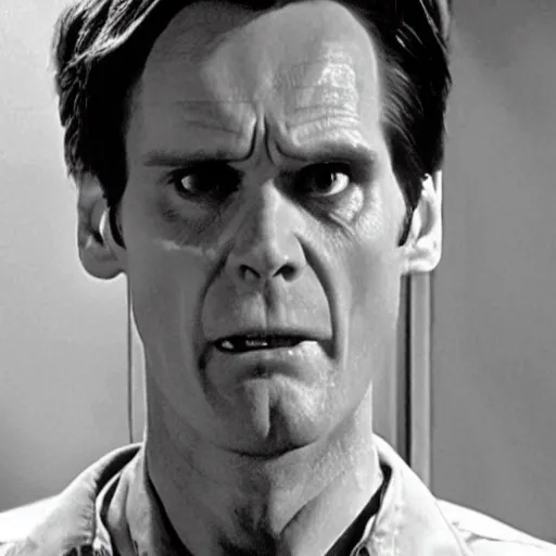 Image similar to Jim Carrey as Norman Bates in the movie Psycho movie still