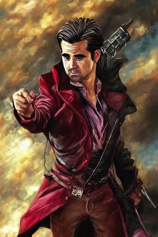 Image similar to Colin Farrell as Gambit In the style of Serge Marshennikov