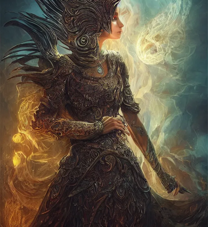 Image similar to unreal engine render + a goddess, tarot card, dark souls colour scheme, luminal, smooth, coherent, high detailed, by Karol Bak, featured on artstation, instagram HD, unreal engine