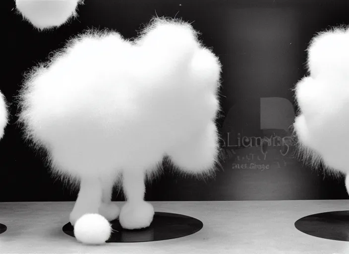 Prompt: realistic photo of the cotton balls of white cotton, furry and hairy museum displays are shiny 1 9 9 0, life magazine reportage photo