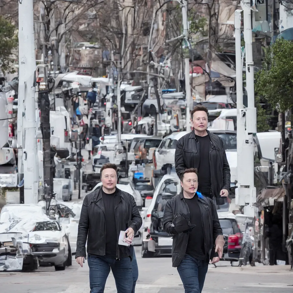 Prompt: elon musk with a giant head, street photo. 4k