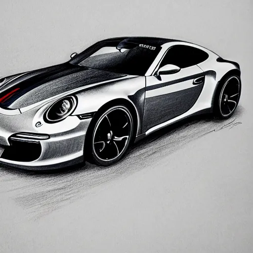 Image similar to pencil drawing of concept for a german muscle car inspired by a Porsche 911 Turbo S