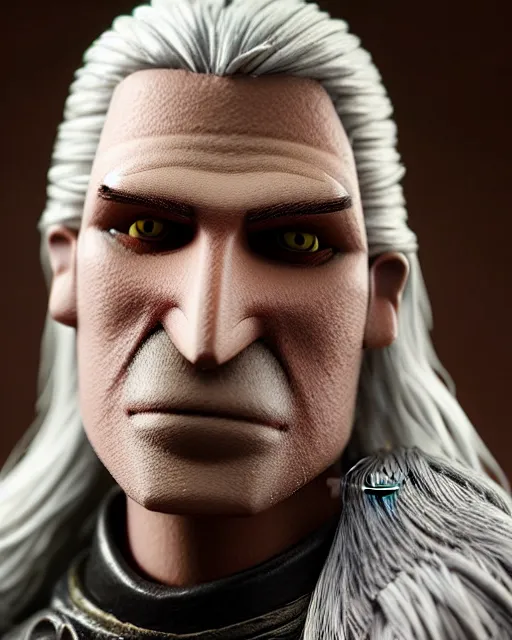 Image similar to geralt of rivia as a muppet. highly detailed felt. hyper real photo. 4 k.