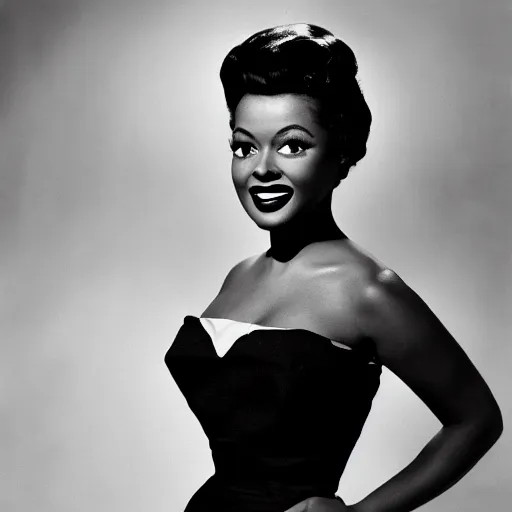 Image similar to black and white photo of a beautiful and elegant 1 9 5 0 s black actress modeling