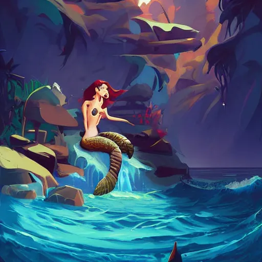 Image similar to painting mermaid treasure on sea of thieves game avatar hero smooth face median photoshop filter cutout vector, behance hd by jesper ejsing, by rhads, makoto shinkai and lois van baarle, ilya kuvshinov, rossdraws global illumination