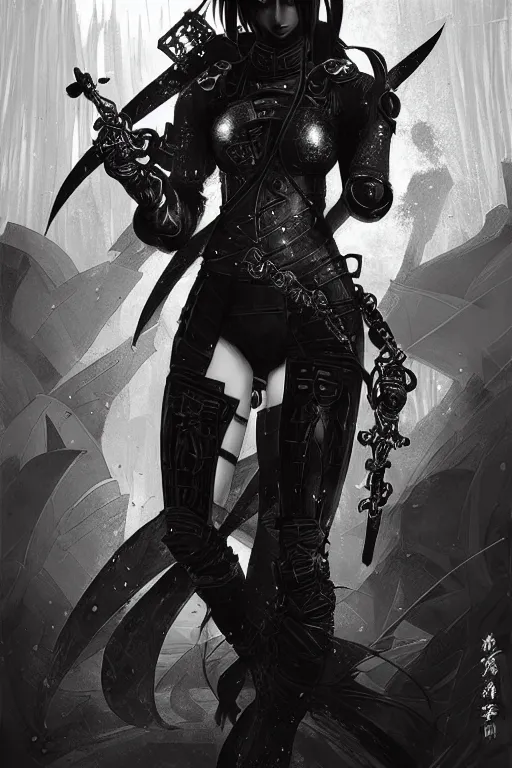 Prompt: portrait Ninja gaiden girl, armored black and white ninja wardrobe, in ruin japanese rainny temple night, ssci-fi and fantasy, intricate and very very beautiful and elegant, highly detailed, digital painting, artstation, concept art, smooth and sharp focus, illustration, art by tian zi and WLOP and alphonse mucha