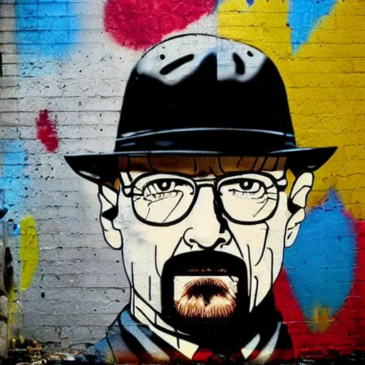 Image similar to Walter White as Batman, Heisenberg as the Dark Knight, Urban Graffiti Banksy, Bordalo, trending on artstation